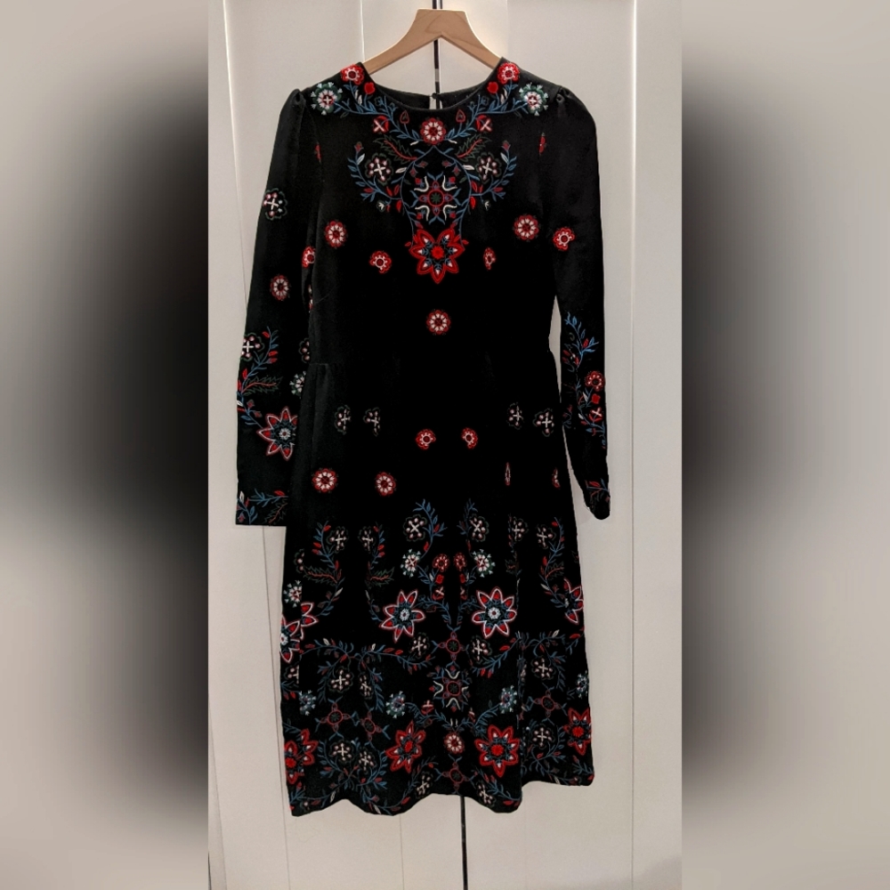 ZARA black Embroidered midi dress